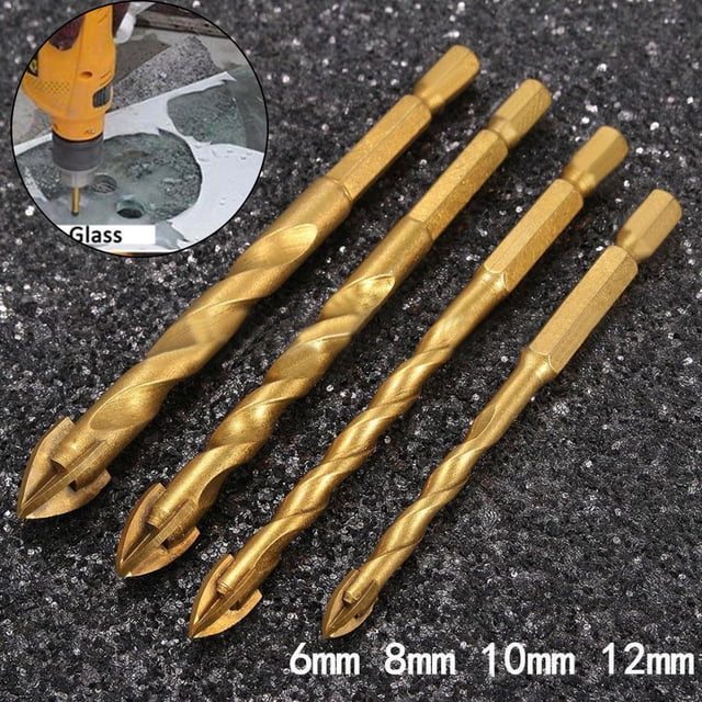 PEONAVET Drill Bits Hexagonal Shank Glass Drill Bit Threaded Tile Eye Drill Bit Carbide 4pcs