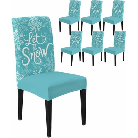 Chair Covers for Dining Room Set of 6,Let Snow Words on Blue Background Stretch Seat Protector Removable Washable Chairs Slipcovers for Kitchen Banquet Wedding Hotel,Winter Snowflakes