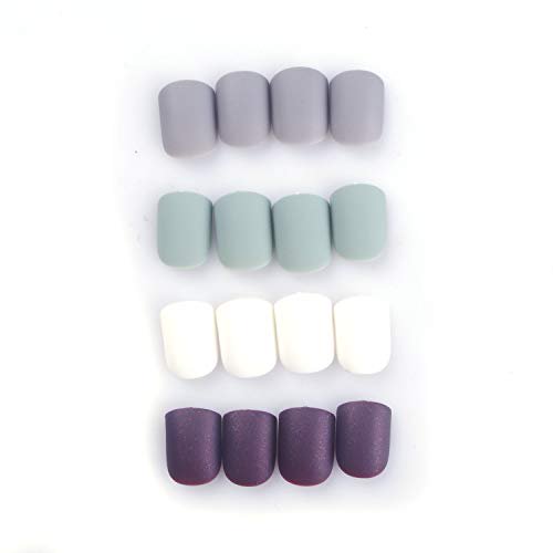 96pcs Colorful Acrylic Nails Full Cover Short Press On Square Matte False Gel Nails Art Tips Sets Black Brown Mint Green Walmart Com Walmart Com