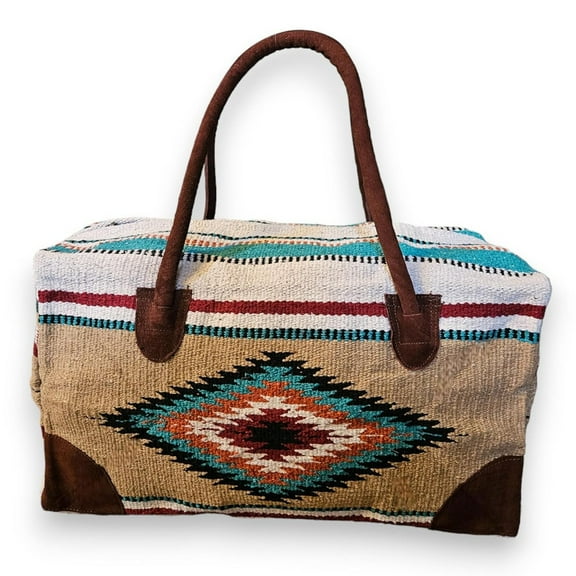 Genuine Leather aztec duffel bag, Travel Bag, Weekend Luggage Duffel Bag, Leather Handles, Overnight Travel Bag