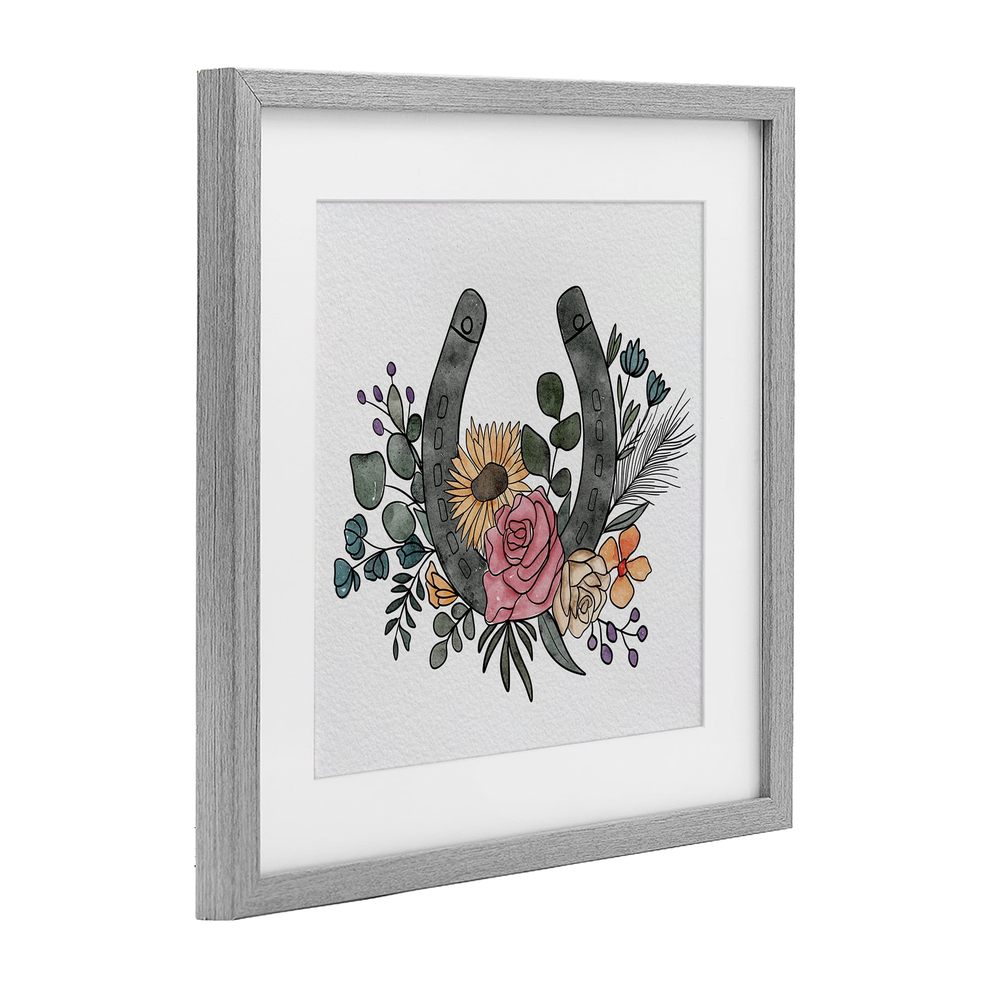 Stupell Industries Boho Floral Horseshoe Gray Framed Print Under Glass, design by Alisha Kiara Design