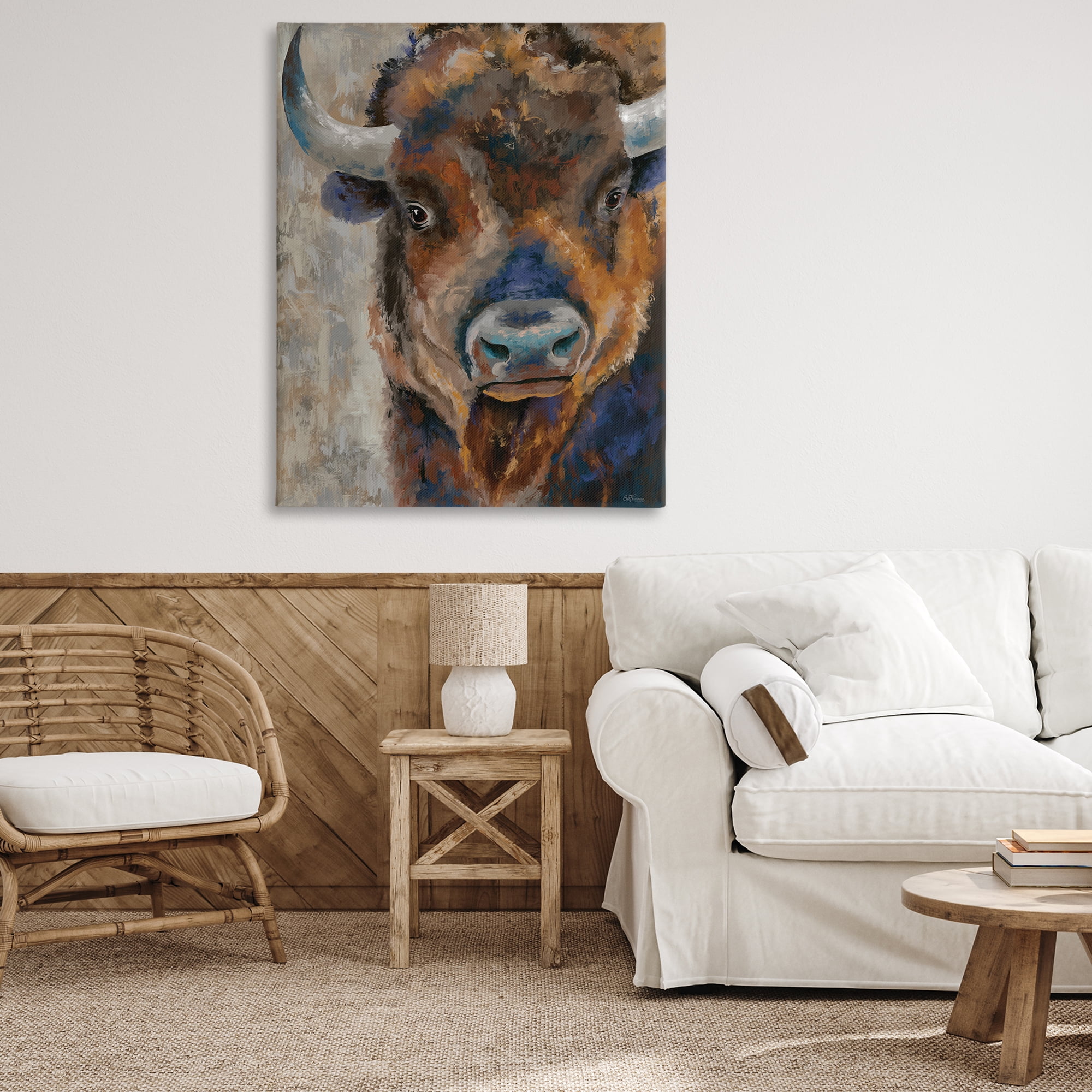 Stupell Industries Bison Rustic Portrait Animals & Insects Painting Gallery Wrapped Canvas Art Print Wall Art, 36 x 48