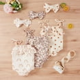 thumbnail image 3 of Xingqing Baby Girls Lace-Up Suspender Bodysuits Sweet Pattern Printing Ruffles Jumpsuits and Headband Set, 3 of 7