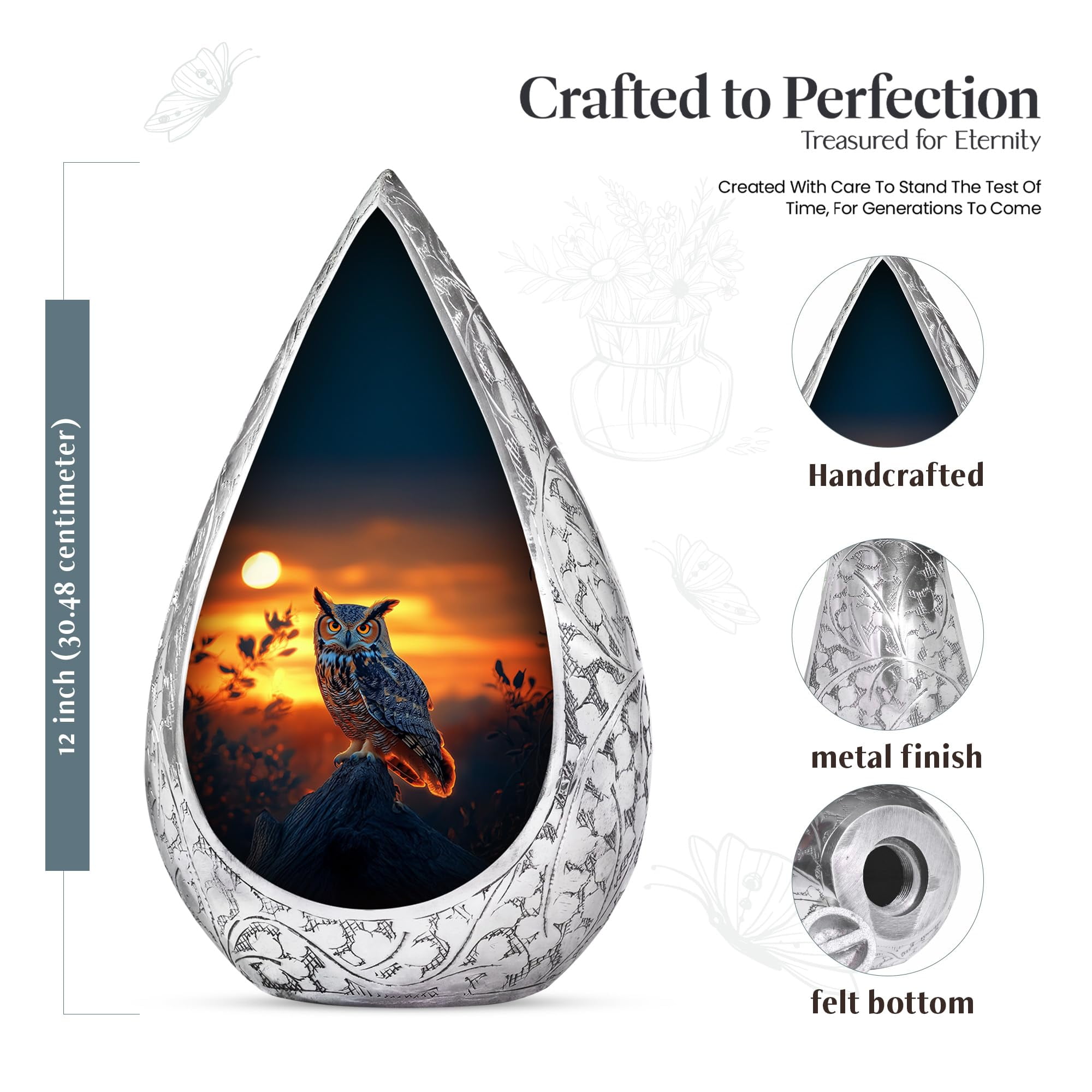 KARYLIZ Owl Large Funeral Urns for Women - Memorial Cremation Urns for Human Ashes Adult Female Male - Sunset Burial Urn for Adult Ashes - Cremation Urn for Women & Men 10 Inch