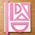 thumbnail image 2 of 6 Pcs Pink Clear Plastic Ruler Set,2 Straight Rulers 2 Triangle Rulers 45 | 60 Degree 2 Protractors 180 Degree,Geometry Math Ruler Measuring Tool,Inches & Metric,By Scheam, 2 of 4