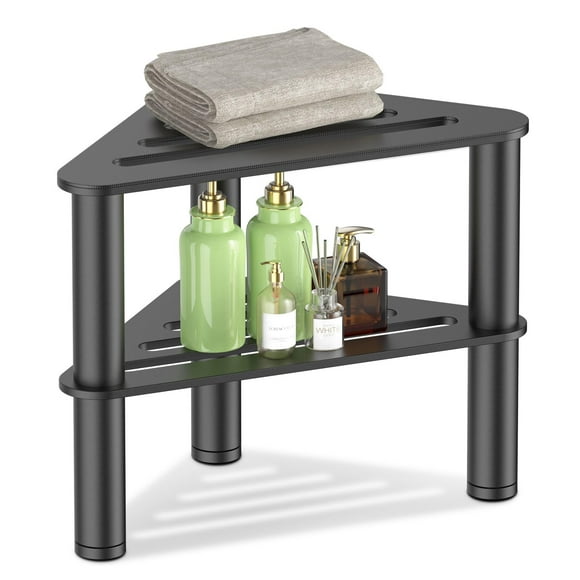 Taburete de ducha CEMILA de metal para afeitarse las patas con almacenamiento (negro)