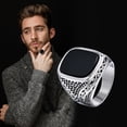thumbnail image 4 of Punk Onyx Stone Signet Rings for Men, Stylish Waterproof 14K White Gold Black Stone Pinky Ring, New Rock Gifts for Him Jewelry, 4 of 6