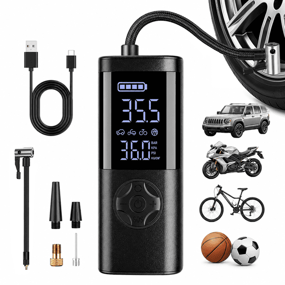 TEMOLA Portable Air Compressor Tire Inflator, 150 PSI Cordless Air Pump with Preset Inflation Modes, Automatic Shutoff, LED Light and Multiple Nozzles for Cars, Bikes, Sports Balls and Infla
