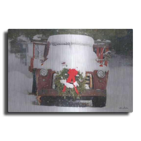 Luxe Metal Art 'Christmas Farm Truck' by Lori Deiter, Metal Wall Art, 16"x12"