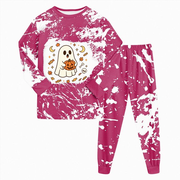 Xyant Halloween Pajamas for Girls Pumpkin Ghost Pjs Set Kids 2 Piece Long Sleeve Soft Cotton Sleepwear Toddler Boy Pajamas,Size 7-8 Years