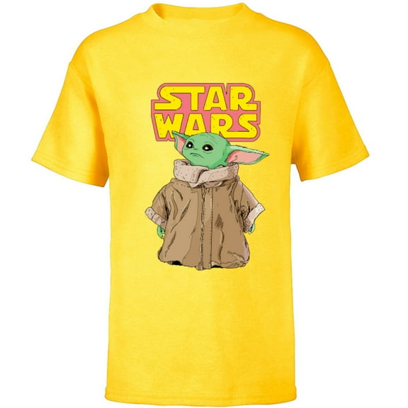 Star Wars Logo The Mandalorian The Child Cute Comic - Short Sleeve T-Shirt for Kids - Customized-Yellow