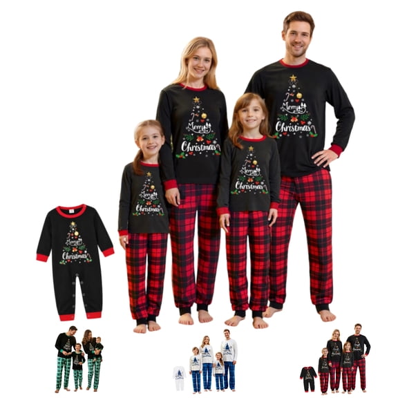 Matching Christmas Pajamas for Family Holiday Party Pjs Loungewear Novelty Cute Plaid Xmas Tree Family Photo Outfits