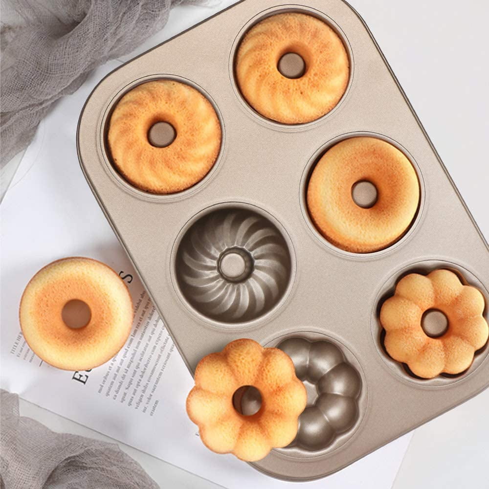 wruas Donut Pan Doughnut Baking Pan Nonstick 6 Cavity 2 Count Donut Molds for Baking Donut Hole Pan Donut and Bagel Pan Carbon Steel Mini Donut Pans Donut Tray Bagels Mold for Oven