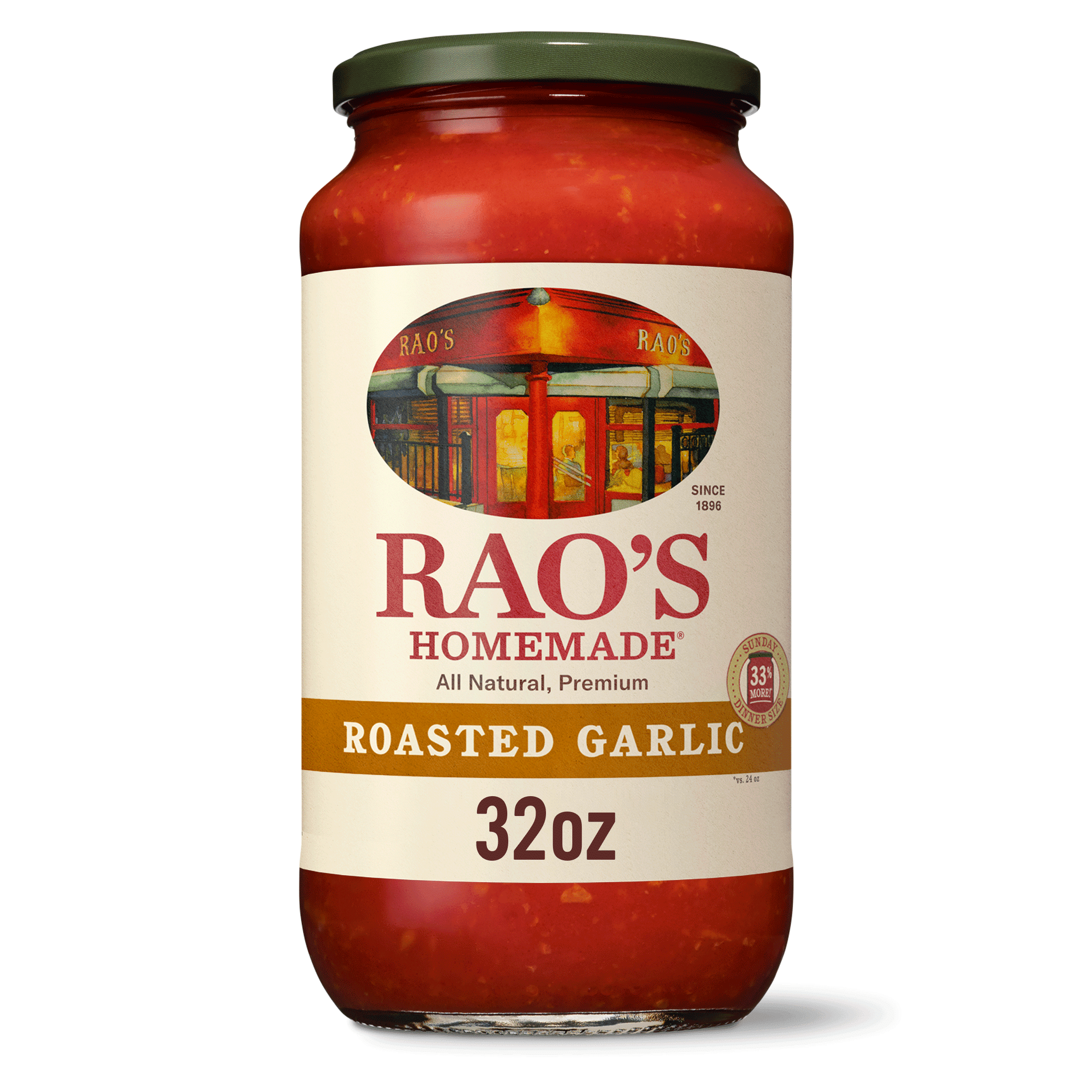 Rao's Homemade Tomato Sauce Roasted Garlic 32 oz Versatile Pasta Sauce Carb Conscious