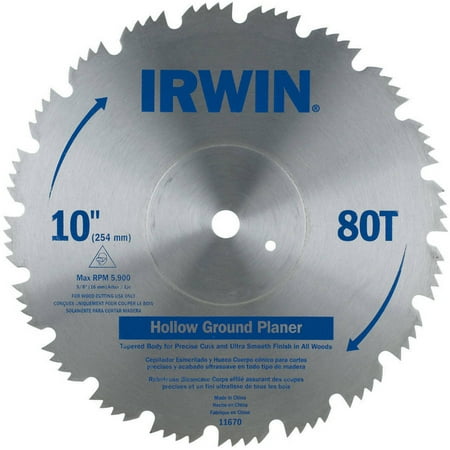 Irwin 11670 10" Steel 80 Tooth Hollow Ground Planer Saw Blade