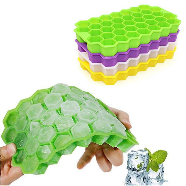 1 pieza de rejilla de hielo de panal de abeja, molde de rejilla de hielo de silicona apilable, creativo, bricolaje, caja de hielo de 37 rejillas, color amarillo