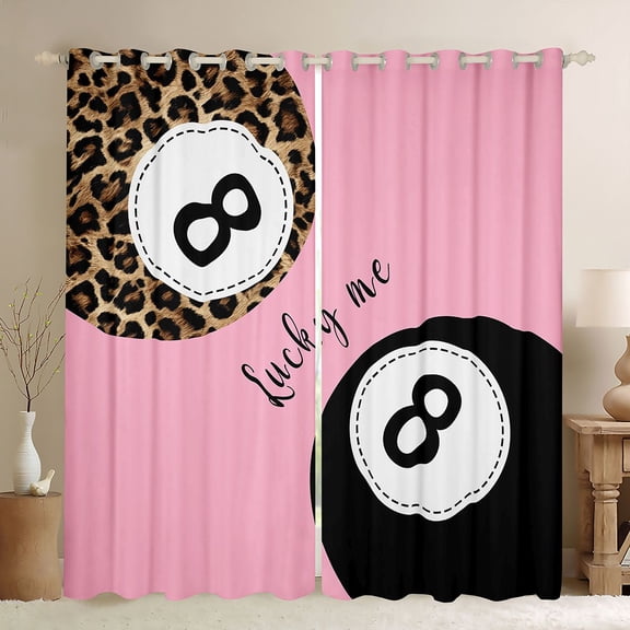 Erosebridal Leopard 8 Ball Lucky Black Out Curtains, Sport Curtains Pack of 2 (42x63 Each) for Girls and Boys