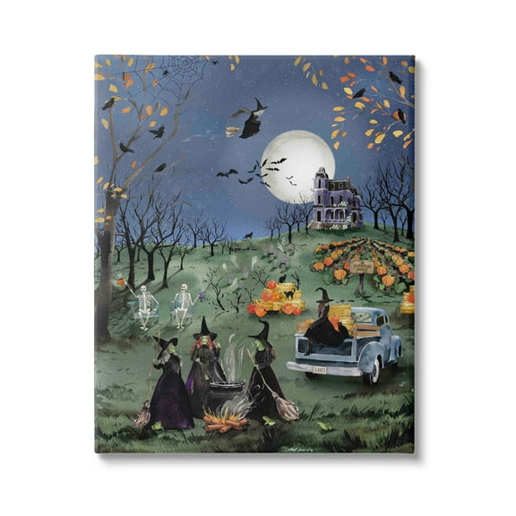 Stupell Industries Autumnal Witches Scene Holiday Painting Gallery Wrapped Canvas Art Print Wall Art, 30 x 40