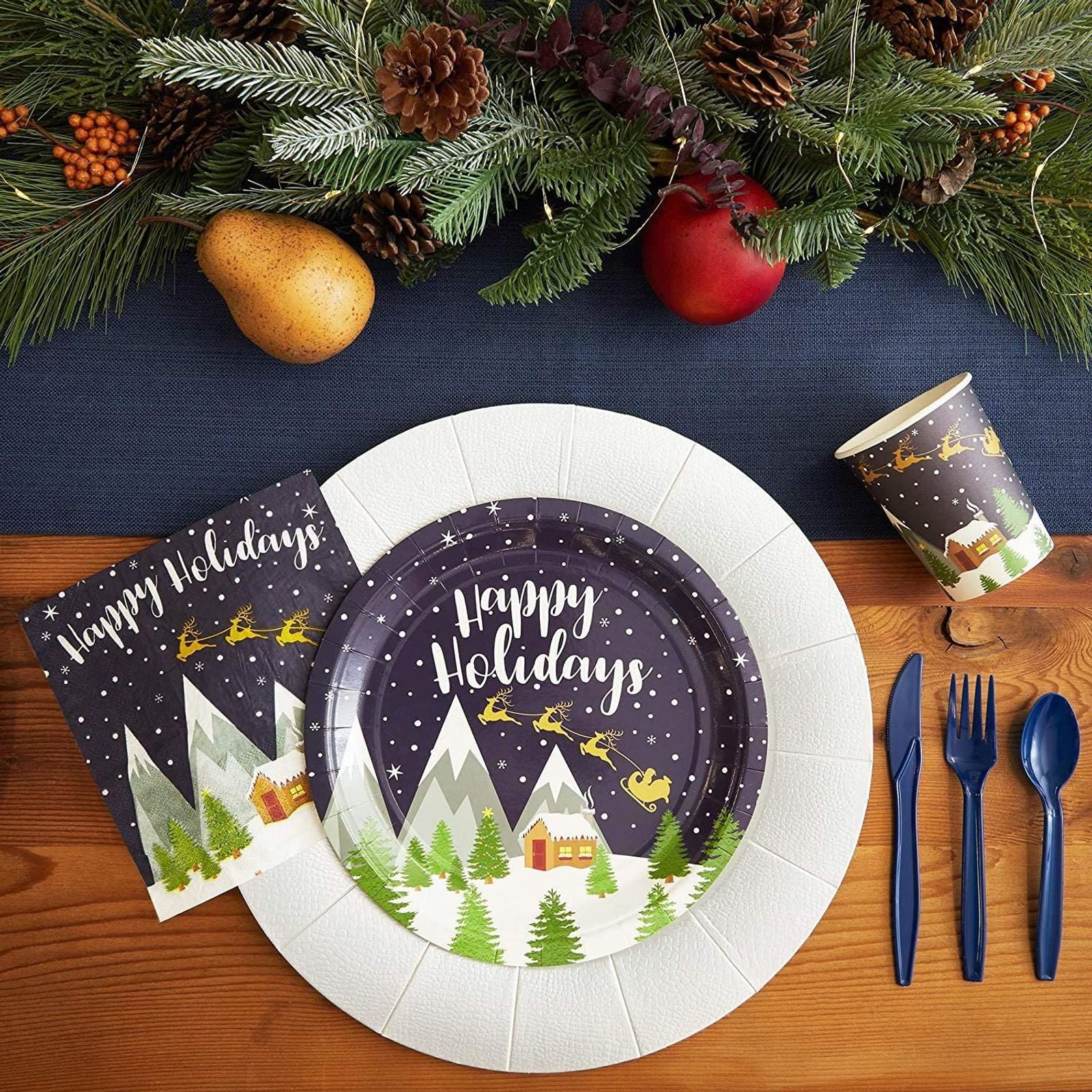 80-Pack Chrismas Happy Holidays Design Disposable Paper Plates 9 for  Xmas Party - Bed Bath & Beyond - 31094302