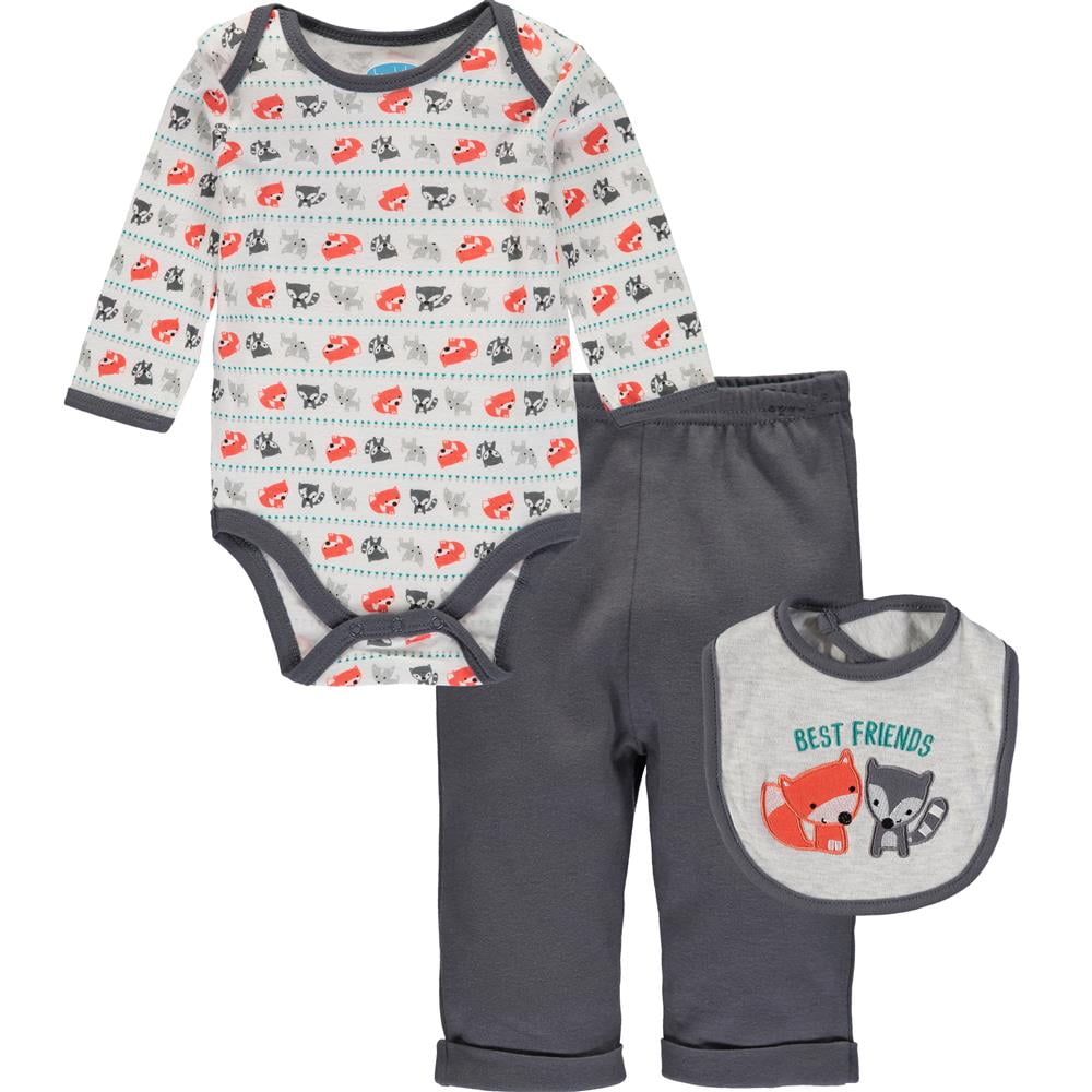 Bon Bebe Baby Boys 0-9 Months 3-Piece Fox Bodysuit Bib Pant Set (Grey 3-6  Months) - Walmart.com
