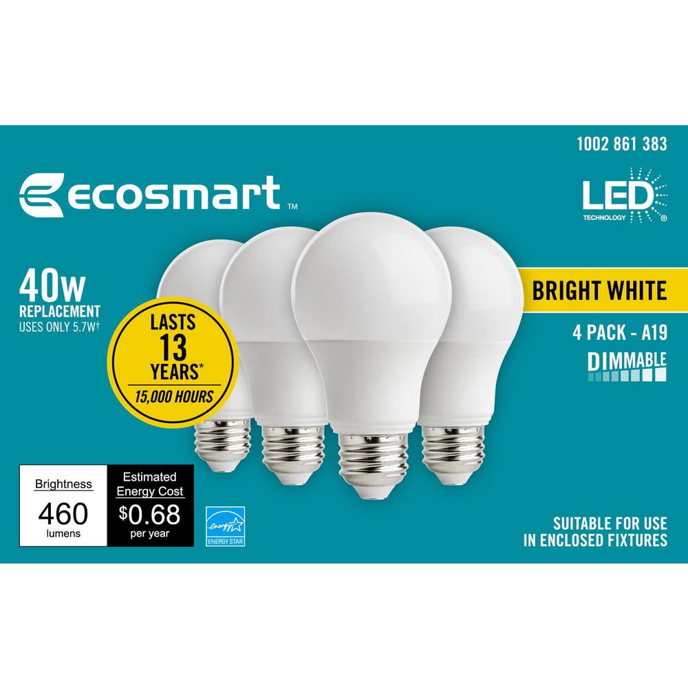 EcoSmart 40Watt Equivalent A19 Dimmable Energy Star LED Light Bulb