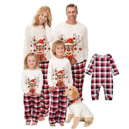 

Christmas Family Pajamas PJs Set Reindeer Tops with Pants for Dad Mom Kids