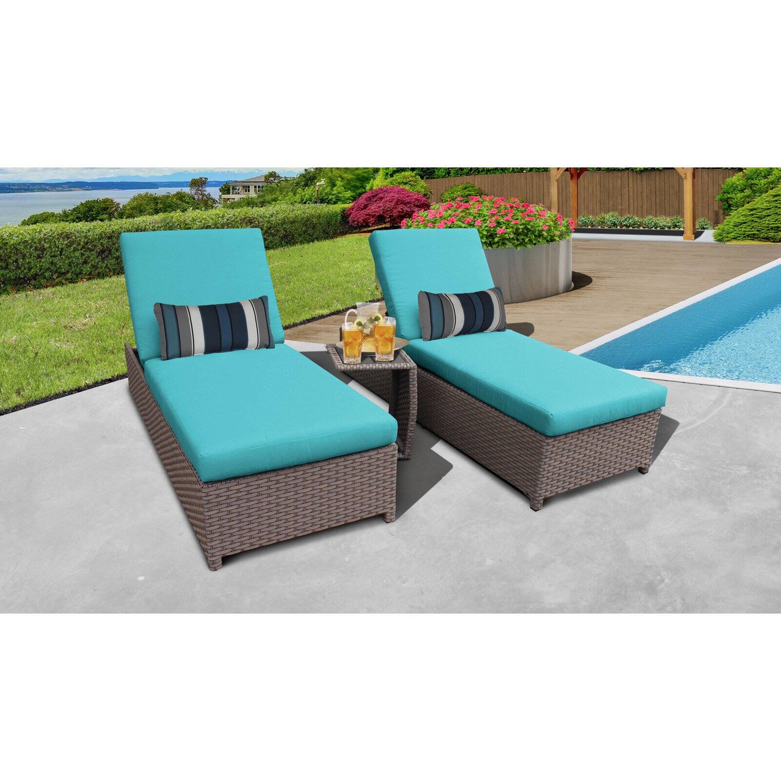 TK Classics Florence 3 Piece Wheeled Wicker Outdoor Chaise Lounge Set - image 5 of 11
