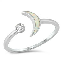 CHOOSE YOUR COLOR White Simulated Opal Open Moon Star Ring .925 Sterling Silver Band CZ Female Size 7