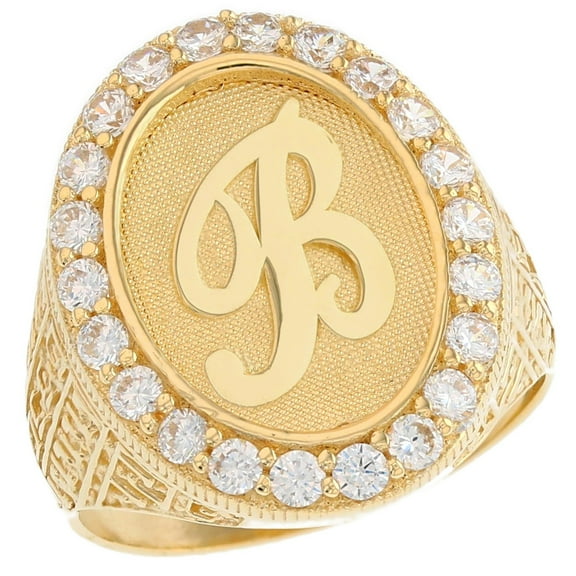 JackAni 10k Yellow Gold Mens Oval Halo White CZ Initial Letter B Ring - Size 9.25