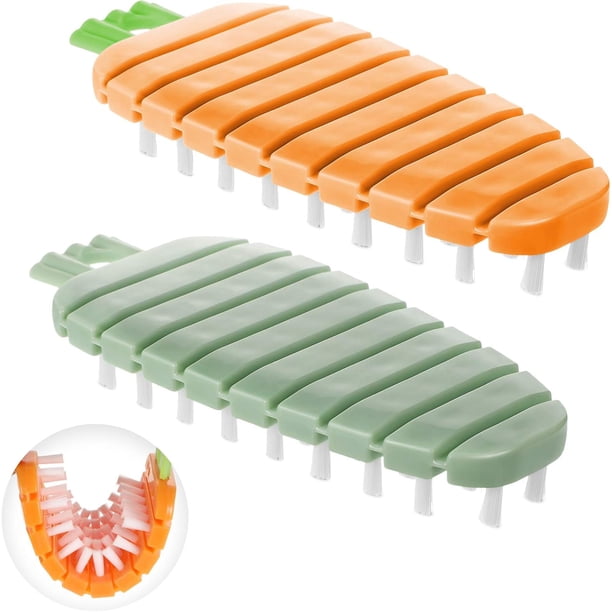 Cepillo para limpieza de frutas y verduras, cepillo para verduras con diseño flexible para una amplia aplicación en la cocina y el hogar, forma ergonómica, juego de 2 cepillos para fregar zanahorias