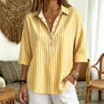 thumbnail image 4 of Cotton Linen Tops for Women Striped Long Sleeve Tops Soft Loose Fit Casual Fashion T-Shirt Tops for Holiday Daily Wear by Gbobgt Yellow 3XL, 4 of 6