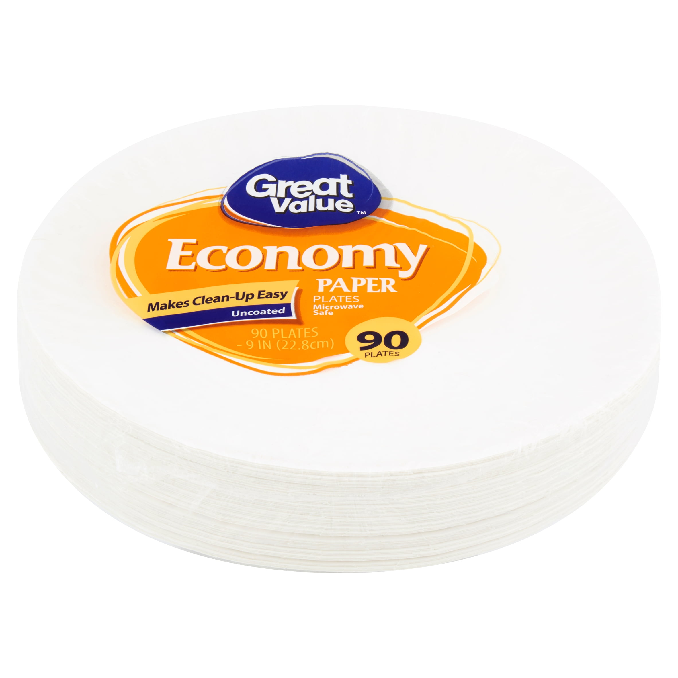 Great Value Economy Paper Lunch Plates, 9", 90 Count