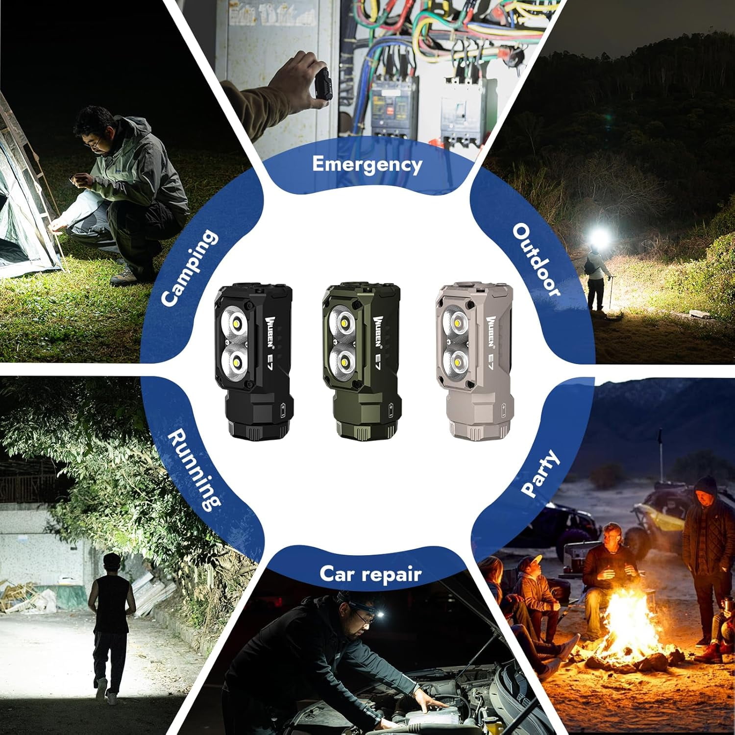 WUBEN E7 1800 Lumen Rechargeable Mini Light - 6 Modes, Magnetic, USB-C, IP68 Waterproof for EDC, Camping, Rescue & Headlamp Use