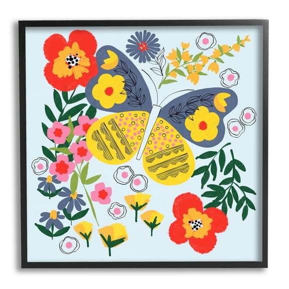 Stupell Industries Vivid Poppies & Butterfly Animals & Insects Painting Black Framed Art Print Wall Art, 12 x 12