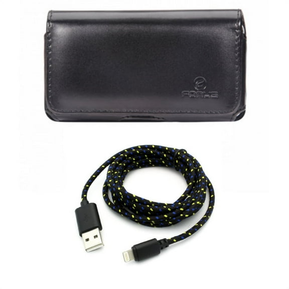 Leather Case Belt Clip w Charger Cord 6ft USB Cable for iPhone XS Max - Swivel Holster Loops Cover Pouch and Power Wire Braided Long Sync