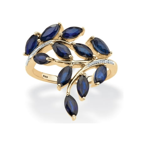 2 64 TCW Genuine Marquise-Cut Midnight Blue Sapphire Ring in 18k Gold over Sterling