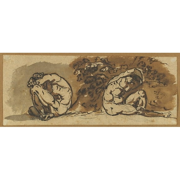 Deux Études d'Un Nu Masculin (althaemenes) se cachant dans une affiche de brousse imprimée par nicolai abraham abildgaard (danish, copenhangen 1743 1809 frederiksdal) (18 x 24)