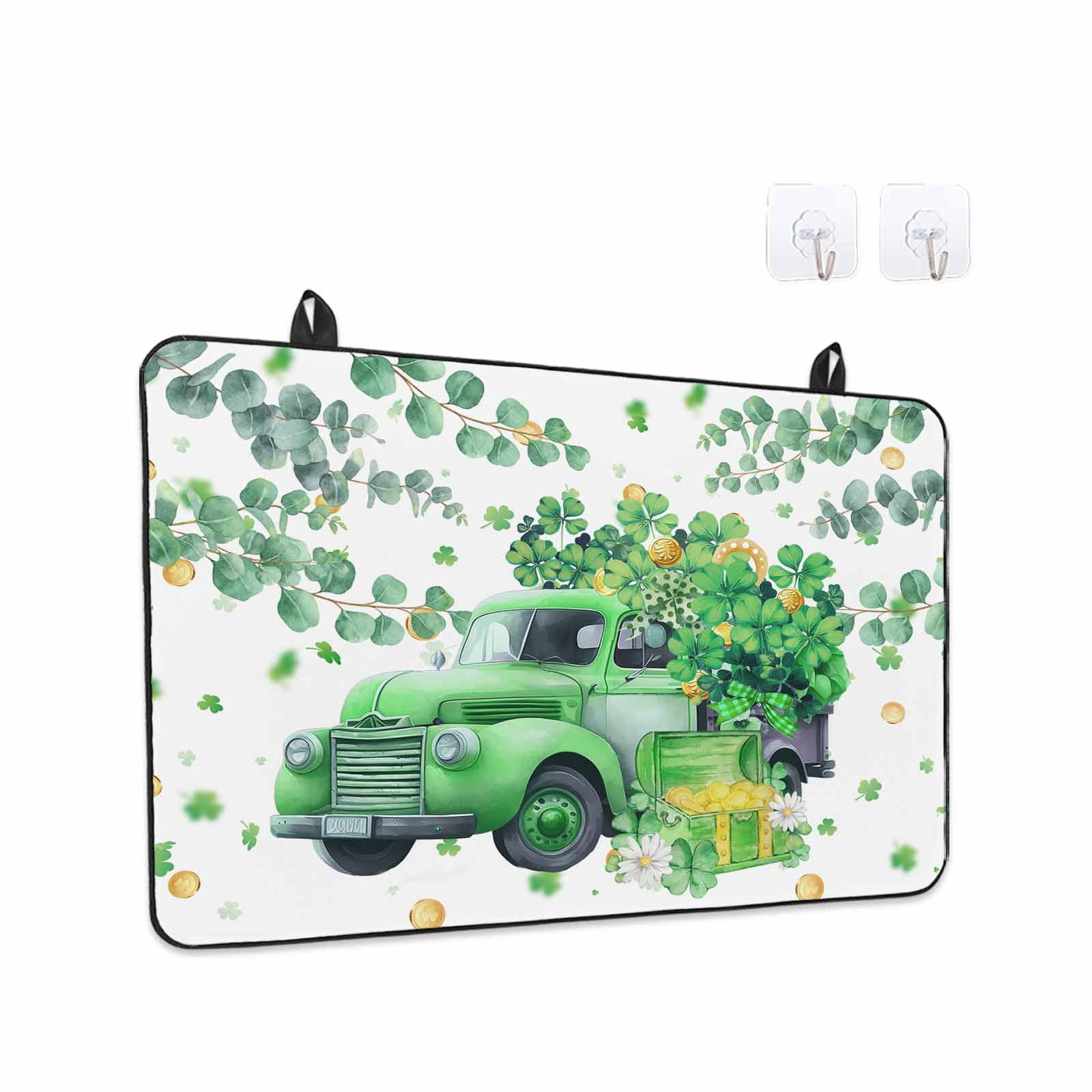 Green Truck St. Patrick's Day Stove Top Cover for Electric Stove, Heat-proof & Non Slip Glass Top Stove Cover Protector, Lucky Eucalyptus Leaves Kitchen Flat Cooktop Rubber Mat 24x21 Inches