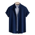 thumbnail image 2 of Dagugfen Mens Tops Ribbed Short Sleeve Button up Shirts Lapel Neck Loose Summer Casual Comfy Tee Tops, 2 of 8
