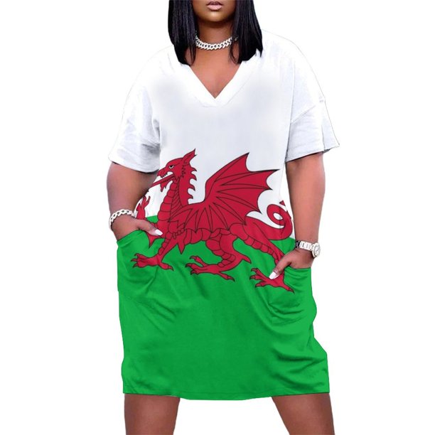 Vestido holgado de la bandera de Gales para mujer vestido de noche con bolsillos vestidos sueltos para mujer