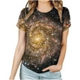 thumbnail image 3 of Penkiiy Galaxy Printed Shirt , Womens Vintage Casual Loose Short Sleeve Tee Tops M Gold, 3 of 6