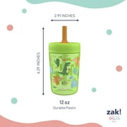 Zak Designs 12oz Dinosaur Straw Tumbler, Leak-Proof, Easy to Hold
