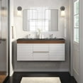 thumbnail image 2 of Wall Mount Double Sink Vanity Cabinet, White Walnut Black, Wood, Mid Century Hotel Bedroom Bathroom, Modern Contemporary HB34086, 2 of 11