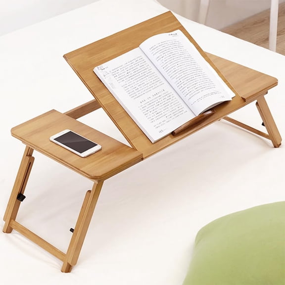 Foldable Bamboo Lap Desk, Adjustable Laptop Bed Tray, Portable Floor Table for Bed, Sofa, Reading and Writing
