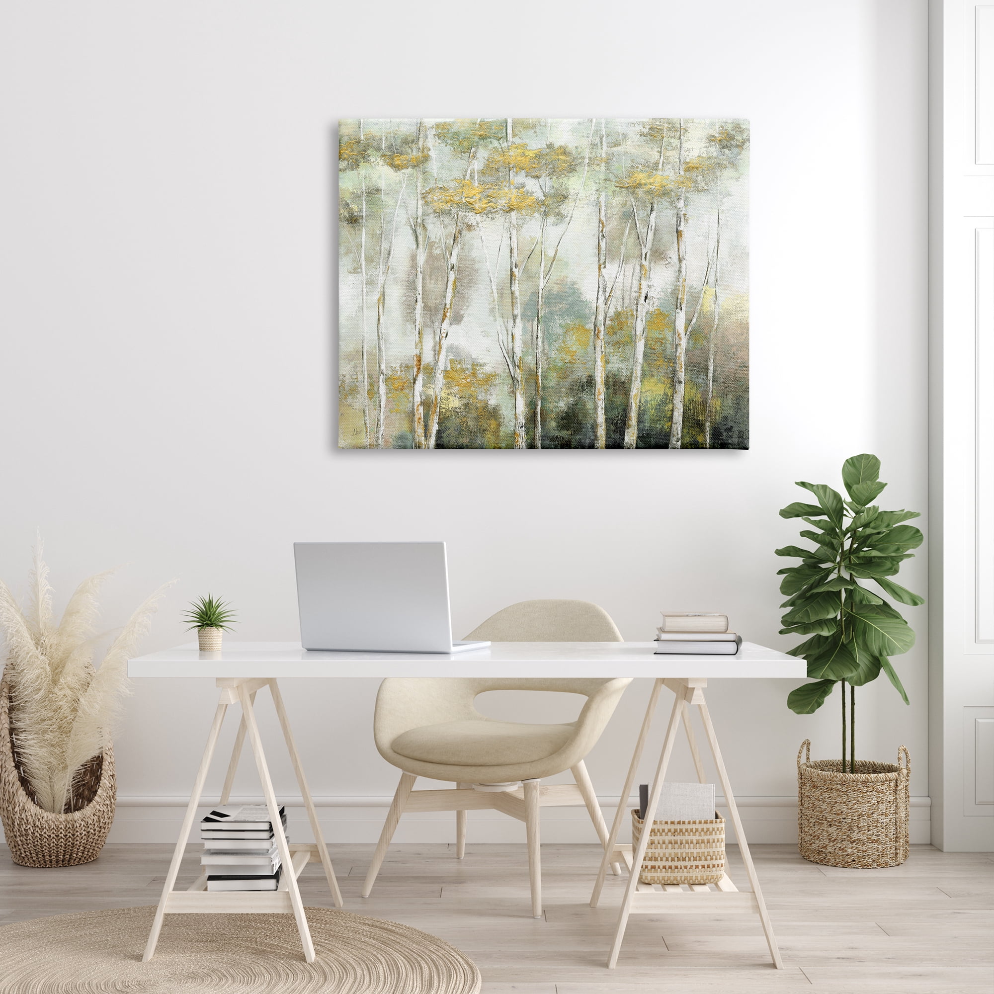 Stupell Industries Birch Tree Forest Yellow Foliage Woodland Painting Painting Gallery Wrapped Canvas Print Wall Art, Design by Nan
