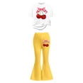thumbnail image 4 of Girls Casual Outfits Bow Cherry Print Short Sleeve Top with Flared Pants Comfortable Loose Playwear Kids 2 Piece Sets Yellow 10-11 Y, 4 of 5