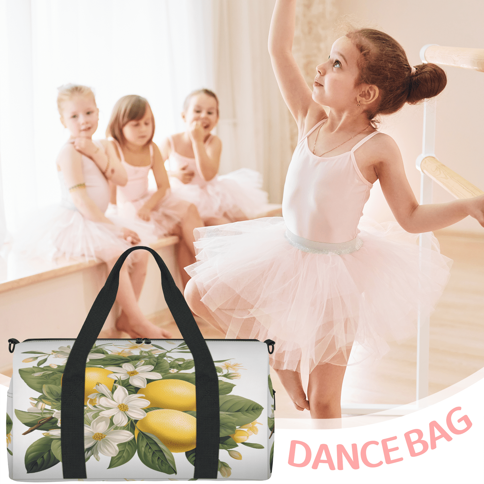 Herdesigns Lemon Flower Gym Bag for Women, Duffle Bag for Travel Sport, Lightweight Waterproof Carry on Weekender Overnight Dance Yoga Workout Bags