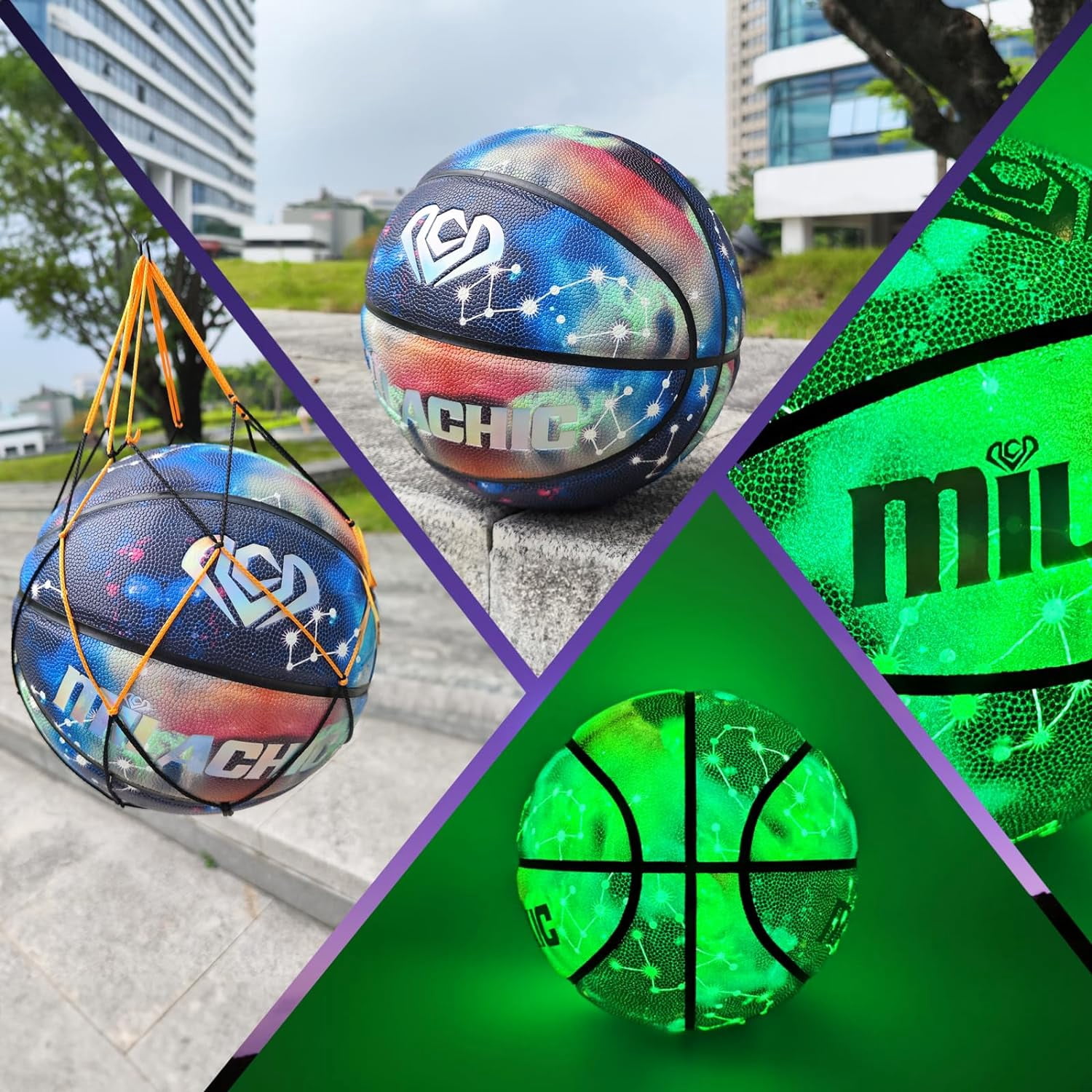 Basketball, Glow in the Dark Basketball, Glowing Composite Leather Luminous Basketball Gift for Youth, Men, Women, Indoor-Outdoor Night Basketball Size 7(29.5") / 6(28.5") / 5 (27.5") with Pump
