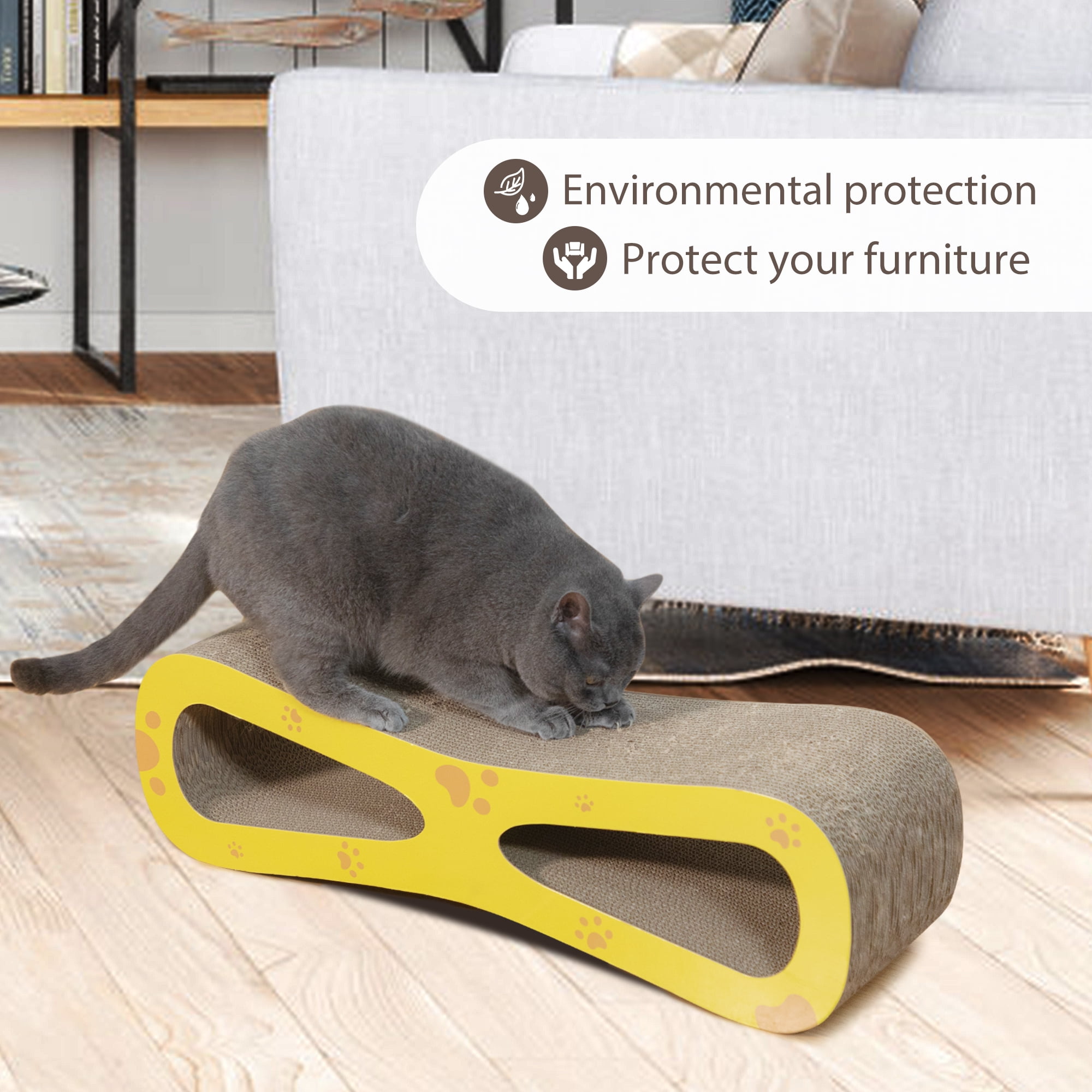 Pefilos 29" Cat Scratcher Lounge, Reversible Infinity Scratch Made from Recycled Corrugated Cardboard, Cat Scratching Bed, Beige Pefilos 29" Cat Scratcher Lounge, Reversible Infinity Scratch Made from Recycled Corrugated Cardboard, Cat Scratching Bed, Beige