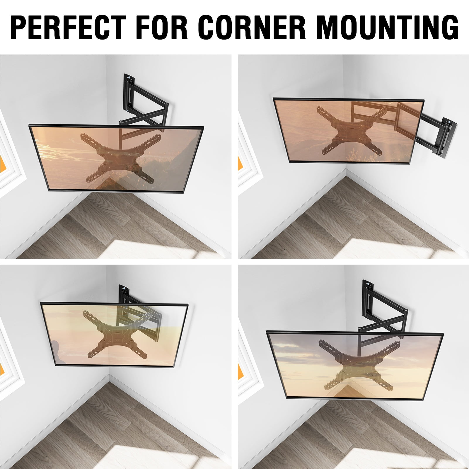 HOMOUNT Full Motion Long Arm TV Wall Mount for 26"-65"TVs, Corner TV Mount Bracket with 37.4" Extension Arm, Articulating Swivel Tilt Single Stud, Max 400x400mm, Holds up to 77 lbs